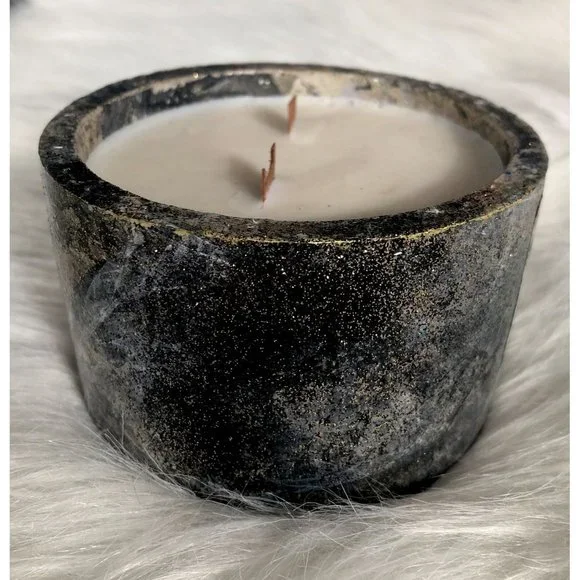 Soy Candle Hand Poured Iced Vanilla Woods Handmade Concrete Vessel 2 Wood Wicks - Picture 3 of 5